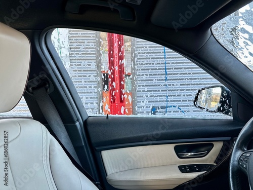 interior of a car. Car window washing