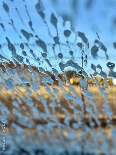 water drops on the glass. Car window washing