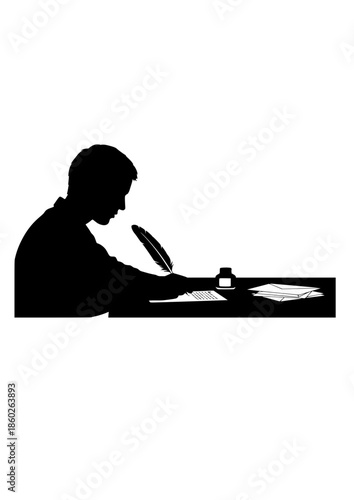 Tactile Communication Silhouette of Person Writing Physical Letter for Analog Nostalgia and Personal Connection Sentiment Concept Vector