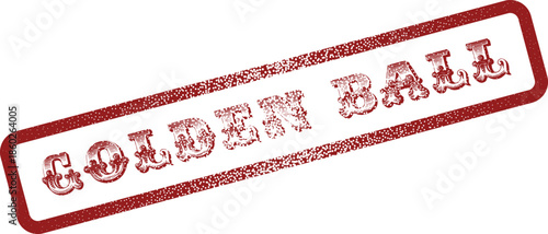 An authentic textured red rubber stamp impression with Golden Ball message on a crisp white surface
