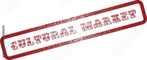 Authentic distressed red rubber stamp impression announcing Cultural Market for heritage event promotions