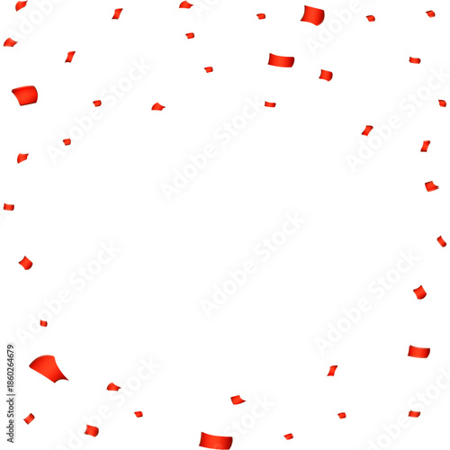 Red Confetti Square Border Frame On White Background