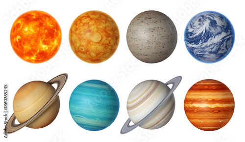 Solar system planets isolated on transparent background