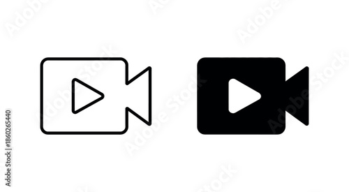 Play Button on Video Camera Icon Vector. Generic Style Graphic for Film Production, Recording, and Media Interface