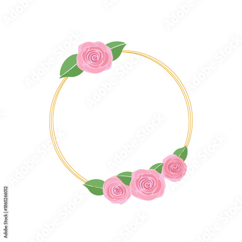 Pink rose floral frame. Isolated on transparent background. Vector illustration.