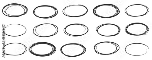 hand drawn ellipse doodles sketch pencil oval frames black