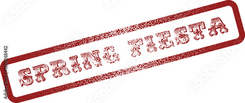 Spring Fiesta text in a red distressed rubber stamp style for festive seasonal events