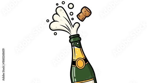Vibrant illustration of a champagne bottle with a cork popping, symbolizing joy, celebration, and festive moments