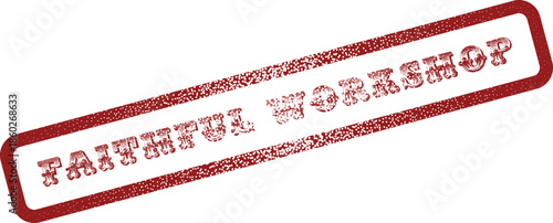 Stamped red textured mark reading Faithful Workshop for creative learning and community skill sharing