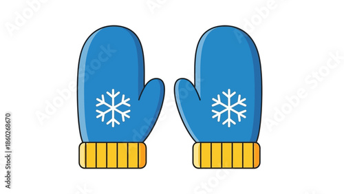 Vibrant blue winter mittens adorned with delicate white snowflakes, perfect for keeping hands warm during cold weather and festive holiday seasons