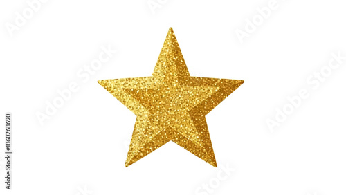 Golden glitter star isolated on a white background with a subtle shadow