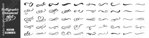 Vintage calligraphic swirl ornament set, elegant decorative flourishes and filigree dividers for classic design on transparent background