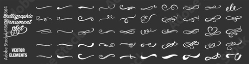 Vintage calligraphic swirl ornament set, elegant decorative flourishes and filigree dividers for classic design on transparent background