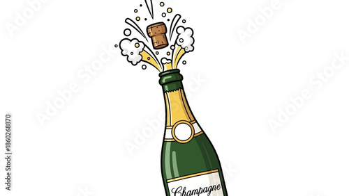 Vibrant Green Champagne Bottle Popping its Cork with Explosive Bubbles, Symbolizing Festive Moments and Joyful Occasions