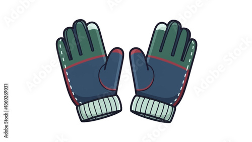 Pair of Winter Gloves with Red Stitching Detail on a White Background