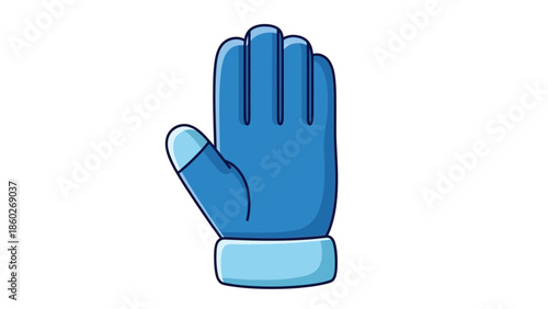 Blue winter glove illustration with white cuff and fingertip