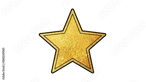 Golden Star Illustration Featuring a Five-Pointed Star with a Glittering Texture and Black Outline