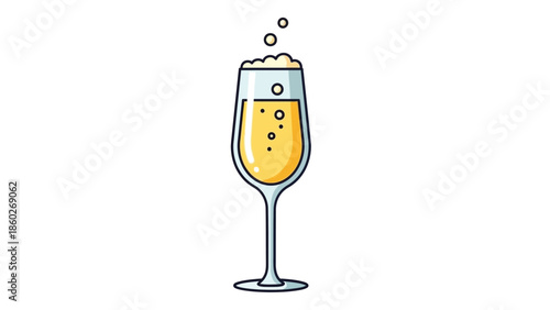 Stylized Vector Illustration of a Bubbly Drink in a Tall Flute Glass, Perfect for Festive Celebrations and Toasting Special Moments