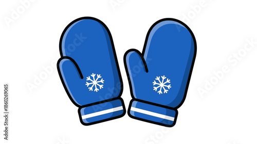 Pair of Blue Winter Mittens Decorated with Snowflakes, Perfect for Cold Weather Protection