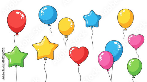 Vibrant and Playful Collection of Assorted Cartoon Balloons in Various Shapes for Festive Celebrations and Joyful Occasions