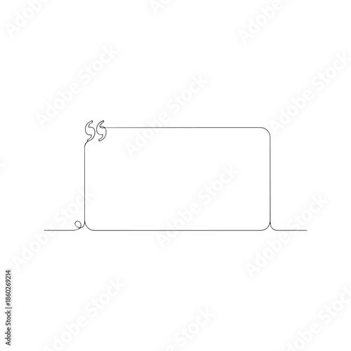 Continuous line drawing of quote box frame, minimalist vector illustration of blank speech bubble template with quotation marks
