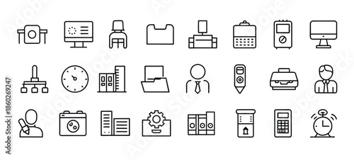  office or workspace icon set editable stroke outline icons