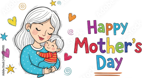 Happy mother's day heartwarming mom and child illustration