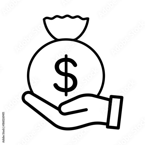 icon of Hand holding money bag with dollar sign