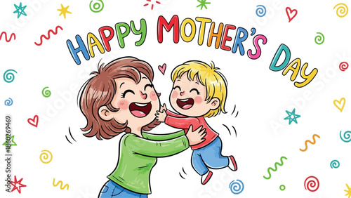 Happy mother's day celebration with joyful mother and child