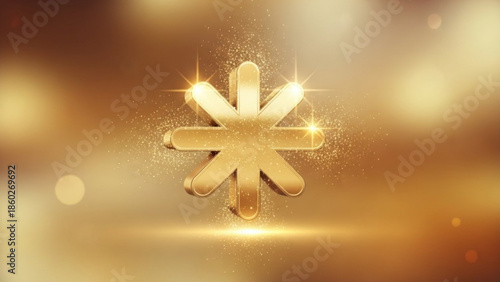 Golden asterisk symbol with sparkling lights and glitter on warm brown background, luxury decoration element