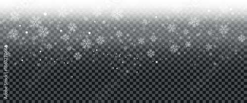 Snowfall background with falling snowflakes in monochrome tones