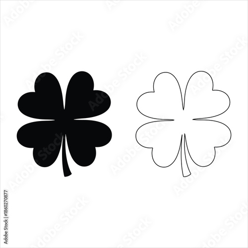 Four leaf clover icon. Black icon isolated on white background. Clover silhouette. Simple icon. Web site page and mobile app design vector element.