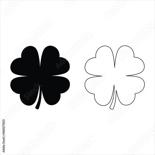 Four leaf clover icon. Black icon isolated on white background. Clover silhouette. Simple icon. Web site page and mobile app design vector element.