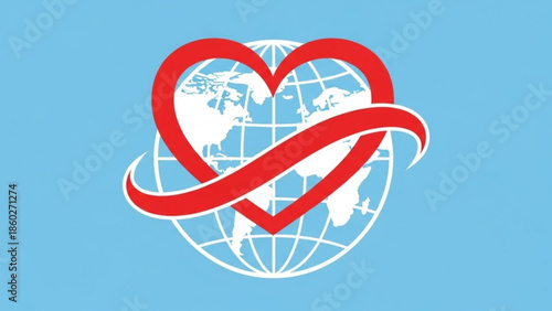 Global love symbol heart wrapped around earth globe icon red white blue