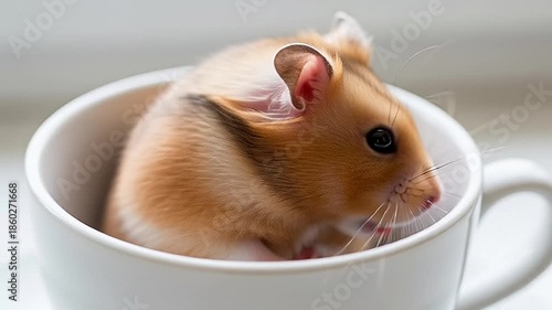 Wallpaper Mural Adorable fluffy golden hamster peeking out from a white teacup, a tiny creature seeking comfort and warmth in an unexpected cozy spot Torontodigital.ca