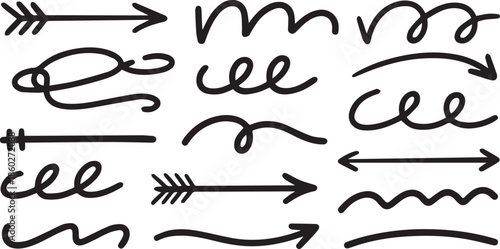 set of hand drawn sketch arrows