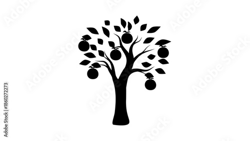orange fruit tree symbol, black isolated silhouette