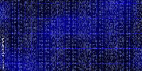 Blue Binary Data Software Programming Code Background. Random Parts of Program Code. Digital Data Technology Concept. 1 0 Machine Code. Random Binary Data Matrix Wide Vector Illustration.