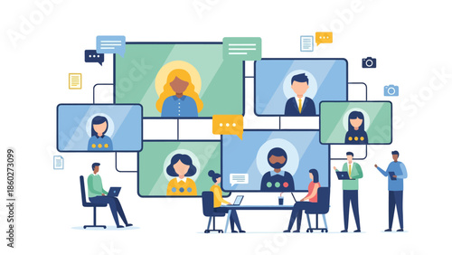 Diverse Group of People in Video Conference.