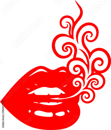 woman lips with black and white transparent smoking smoke vector silhouette of smoking lips 
