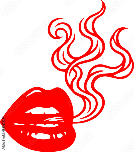 woman lips with black and white transparent smoking smoke vector silhouette of smoking lips 