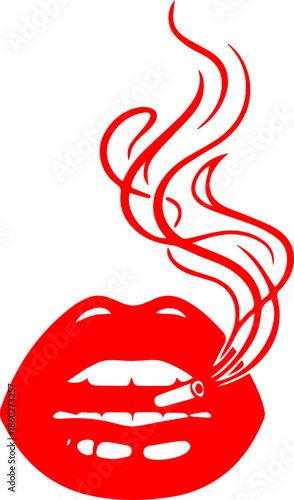 woman lips with black and white transparent smoking smoke vector silhouette of smoking lips 
