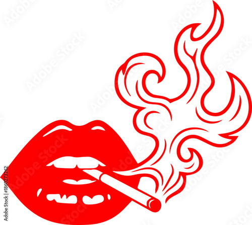 woman lips with black and white transparent smoking smoke vector silhouette of smoking lips 