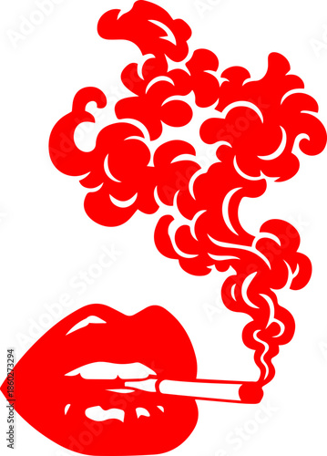 woman lips with black and white transparent smoking smoke vector silhouette of smoking lips 