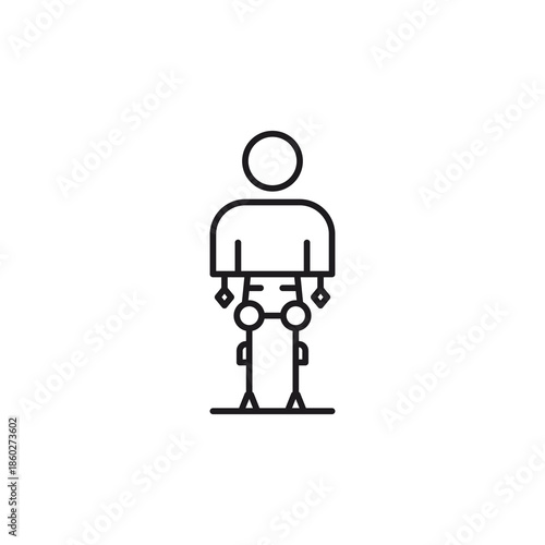 Minimalist icon of a person with robotic leg supports, suitable for technology and healthcarerelated designs and presentations. Great for futuristic concepts.