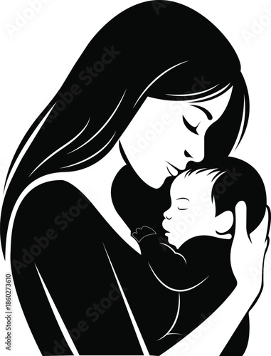 Tender moment of mother and newborn baby