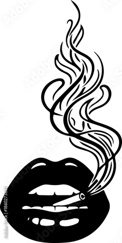 woman lips with black and white transparent smoking smoke vector silhouette of smoking lips 