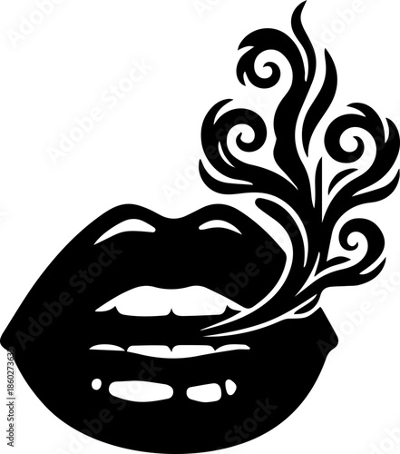 woman lips with black and white transparent smoking smoke vector silhouette of smoking lips 