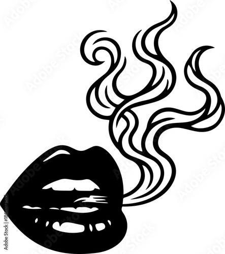 woman lips with black and white transparent smoking smoke vector silhouette of smoking lips 