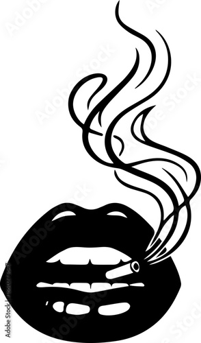 woman lips with black and white transparent smoking smoke vector silhouette of smoking lips 